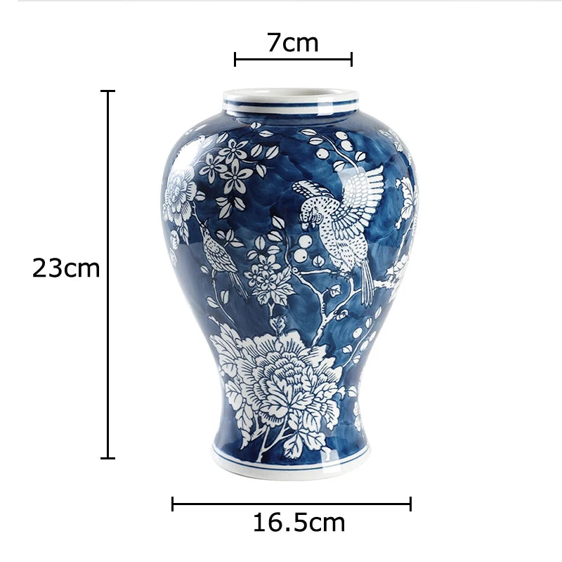 vases bleu blanc fleurs oiseaux feuillage classique decoration table arrangement fleurs moderne