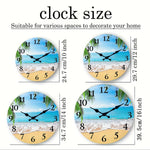 horloge murale bois paysage plage moderne aiguille quartz 24cm 29cm 34cm 39cm sóng ngắn