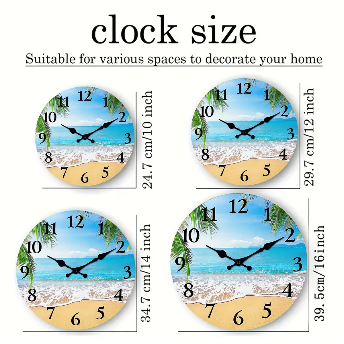 horloge murale bois paysage plage moderne aiguille quartz 24cm 29cm 34cm 39cm sóng ngắn