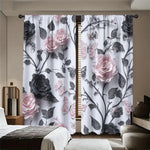 rideau moderne fleuri blanc rose noir floral 100 polyester dimension variable
