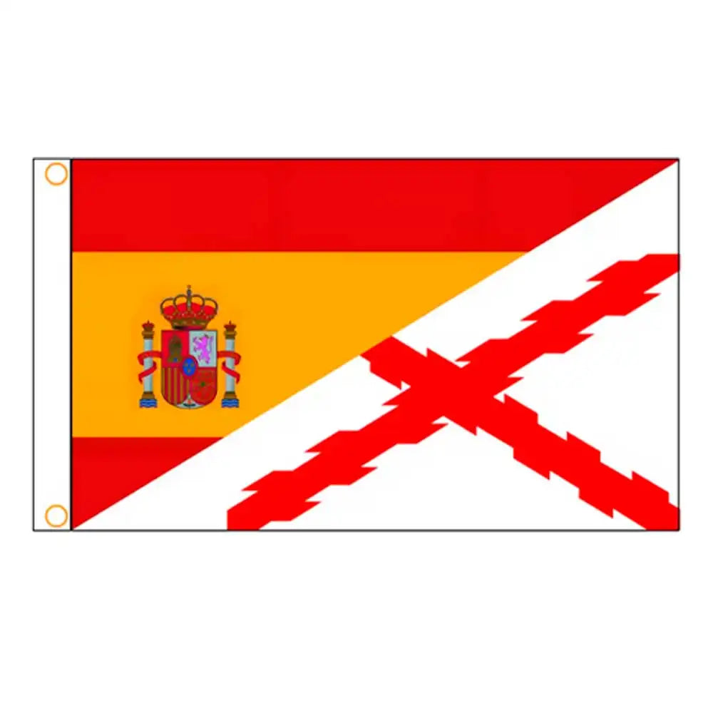 drapeau espagnol rouge blanc super tex polyester superieur classique rayures diagonales croix blanche dorés