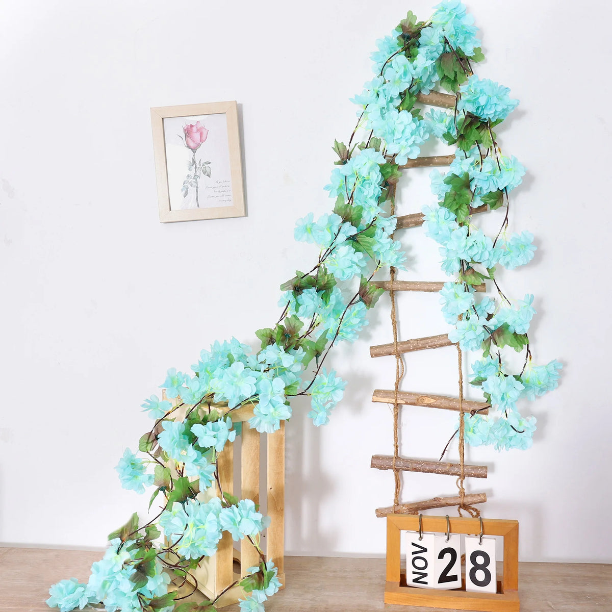 guirlande artificielle fleurs cerisier rose clair blanc anniversaire mariage romantiqueintérieur decoration