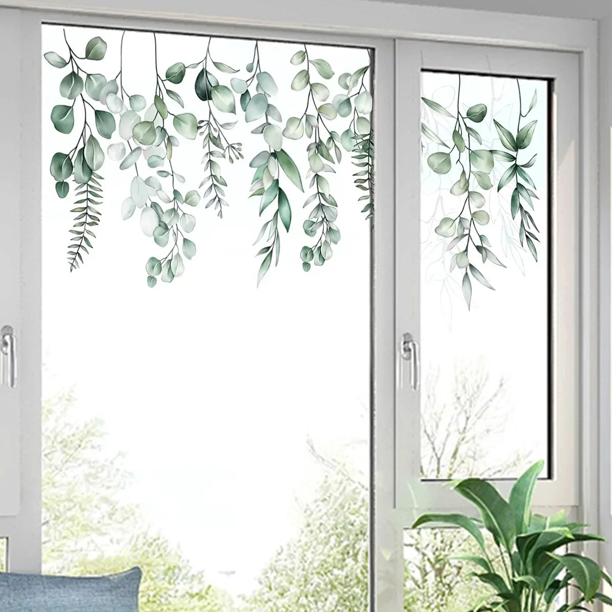 stickers decoratifs botaniques floral feuilles fleurs semi transparent adhesif fenetre mur salon
