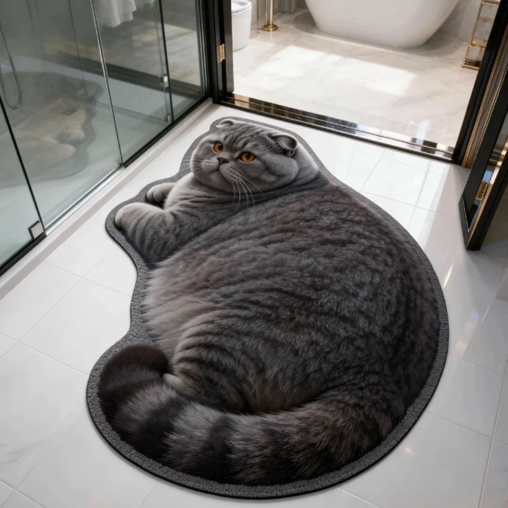 tapis chat motif gris beige orange noir absorbant rapide doux antidérapant polyester maison