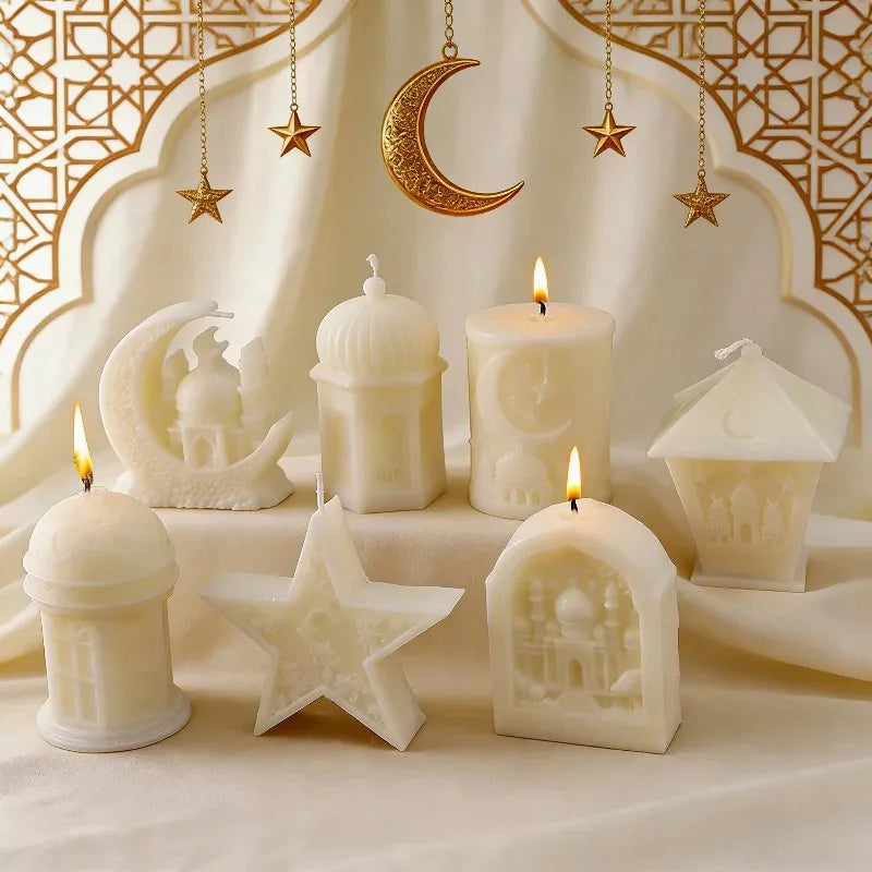 bougies aromathérapie blanches rayures architecturales classiques opaques İslam festival decoration