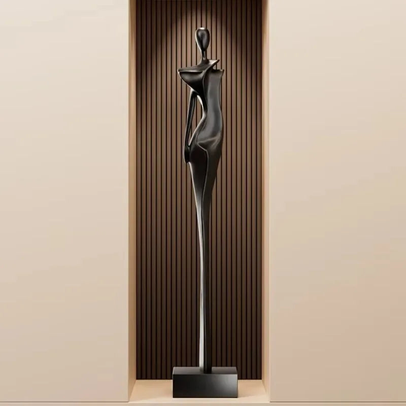 sculpture abstraite noire or argent résine contemporaine minimaliste 76cm haute qualité