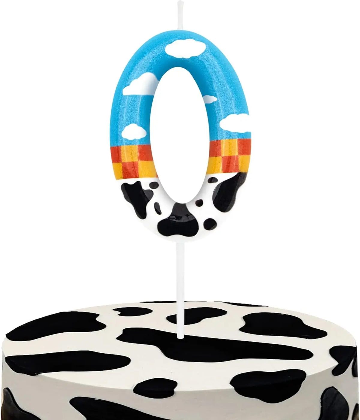 bougies numérotées anniversaire dessin animé motif animalier vache nuages carreaux