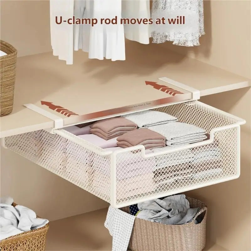 panier rangement blanc maille moderne clips tissu plié facile chambre dressing garde robe