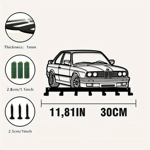 porte clés mural métal crochets illustration bmw couleur noire support mural durable moderne