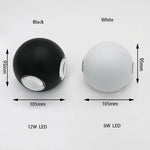 applique murale led moderne sphérique noir blanc 12w 6w 4lumièresextérieurhydrofugue