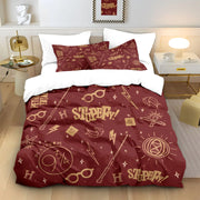 housse couette motif harry potter rouge lunettes baguette magique moderne chambre enfant taies doreiller