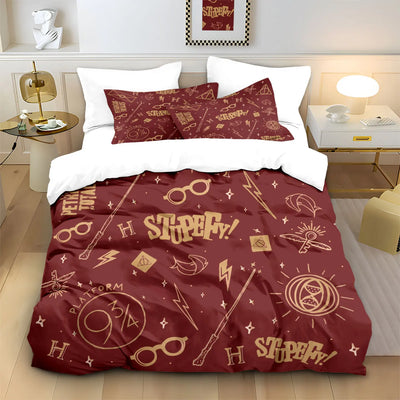 Ensemble housse de couette rouge imprimé monde magique