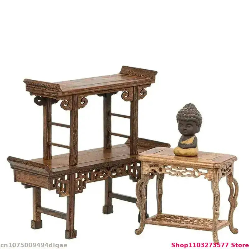 meuble pliant bois sculpté finition lisse traditionnel artisanal plateau pieds marron foncé