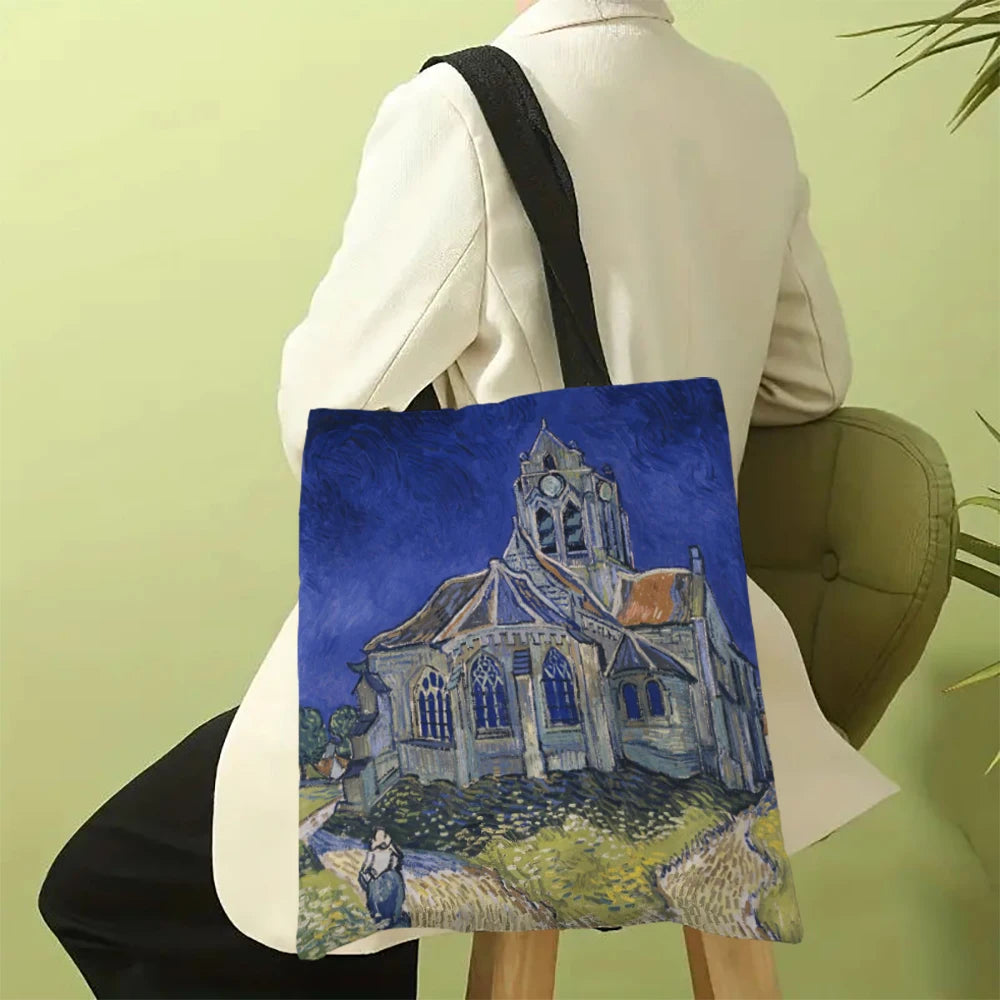 sac main décontracté moderne motif floral urbain van gogh femme toile lin