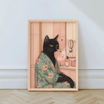 affiche toile chat noir rose décoration murale salon salle bain moderne illustration artistique