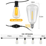guirlande lumineuse extérieure jaune vintage 25 ampoules led 15m câble noir résistantextérieur