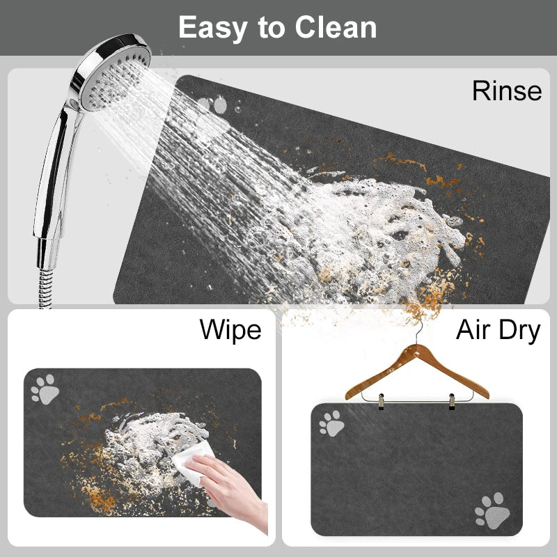 tapis nourriture animal imprimé pattes moderne beige clair rapide séchage bol