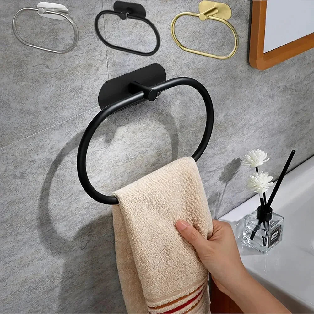porte serviettes mural adhésif noir moderne minimaliste acier inoxydable lisse brillant salle bain cuisine