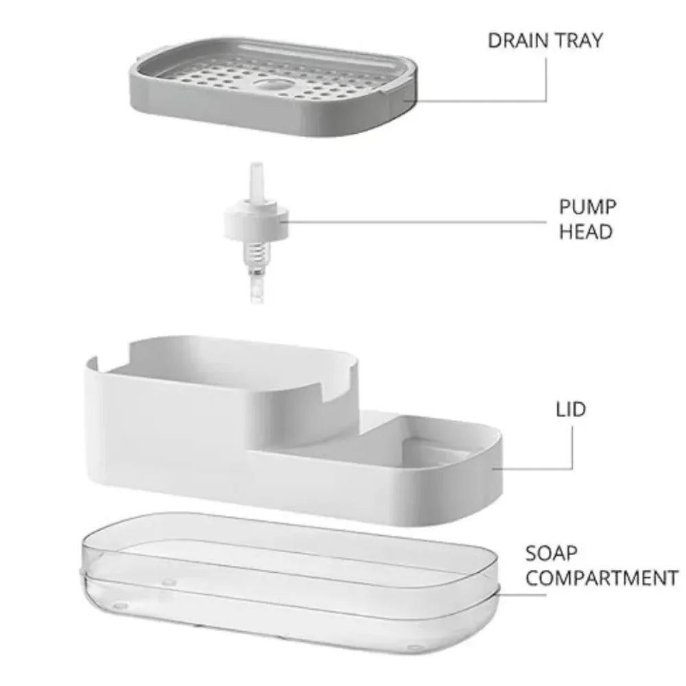distributeur savon mousse support éponge moderne adhésif blanc uni cuisine salle bain