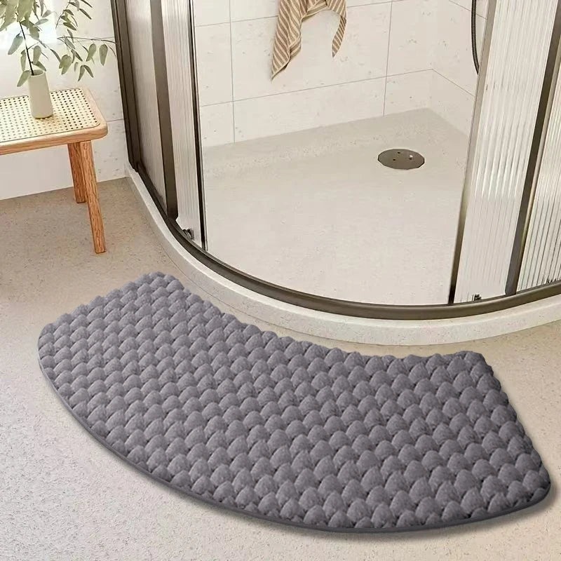 tapis bain antidérapant polyester motifs bosses moderne gris blanc minimaliste