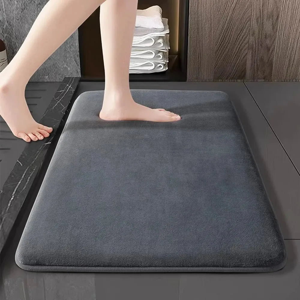 tapis bain bleu marine gris moderne doux antidérapant absorbant rapide séchage