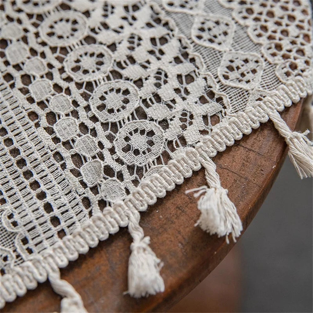 rideau dentelle fine blanc motif géométrique translucide classique romantique tassellets chambre salon