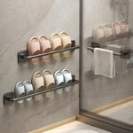 support rangement mural sabots moderne aluminium couleur blanc beige rose fixations murales salle bain