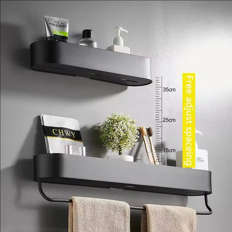 étagère murale noire adhésive moderne produits toilette plantes artificielles serviettes 30 40 50 cm