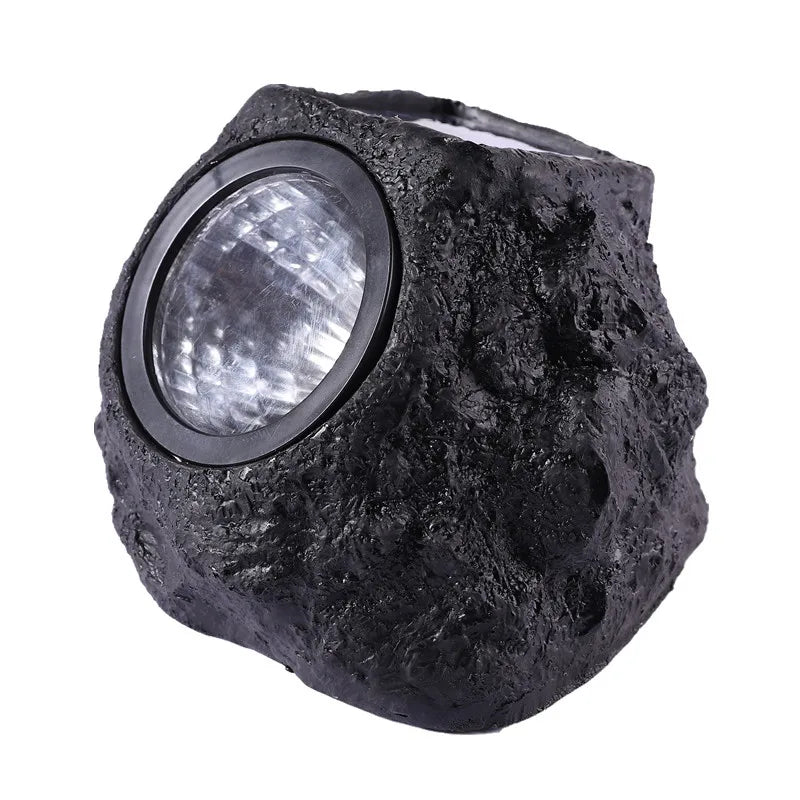 lampe solaire moderne noire aspect roche imitation pierre extérieure jardin imperméable led