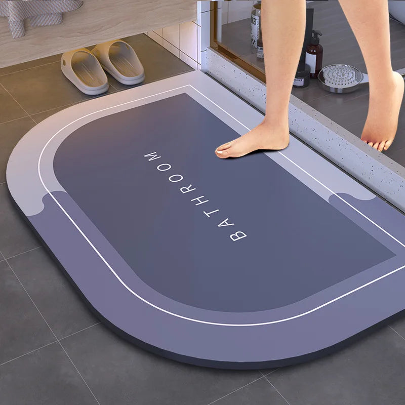 tapis bain moderne bleu imprimé bienvenu absorbe rapide sec antislip chambre
