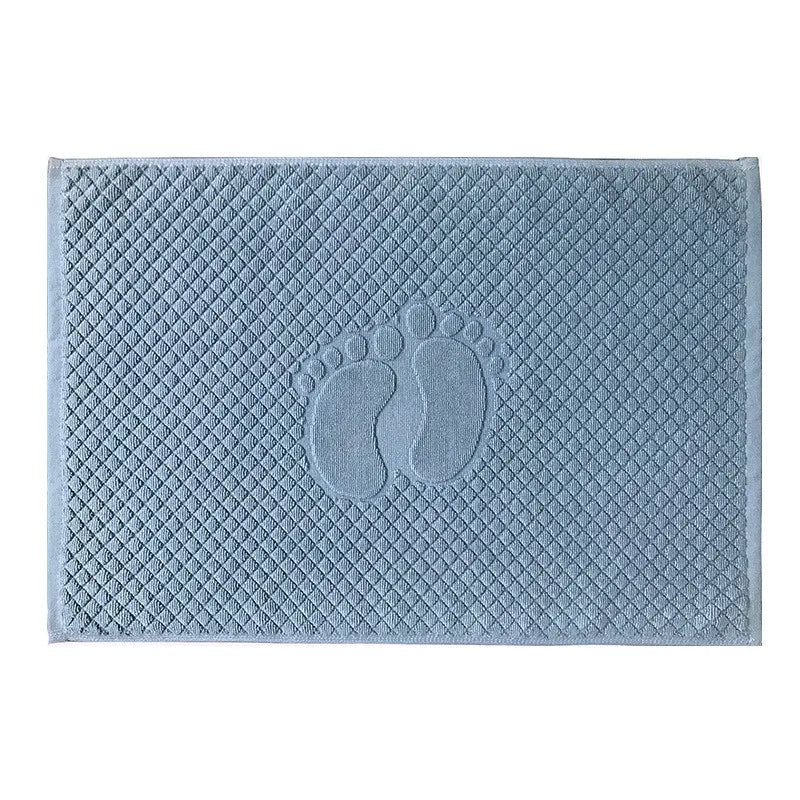 tapis bain coton absorbant motif pieds moderne vert clair gris bleu clair