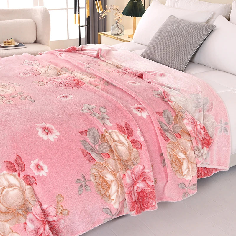 couverture polaire fleur rose printemps automne portable qualité hospitalière hôtelière voyage maison