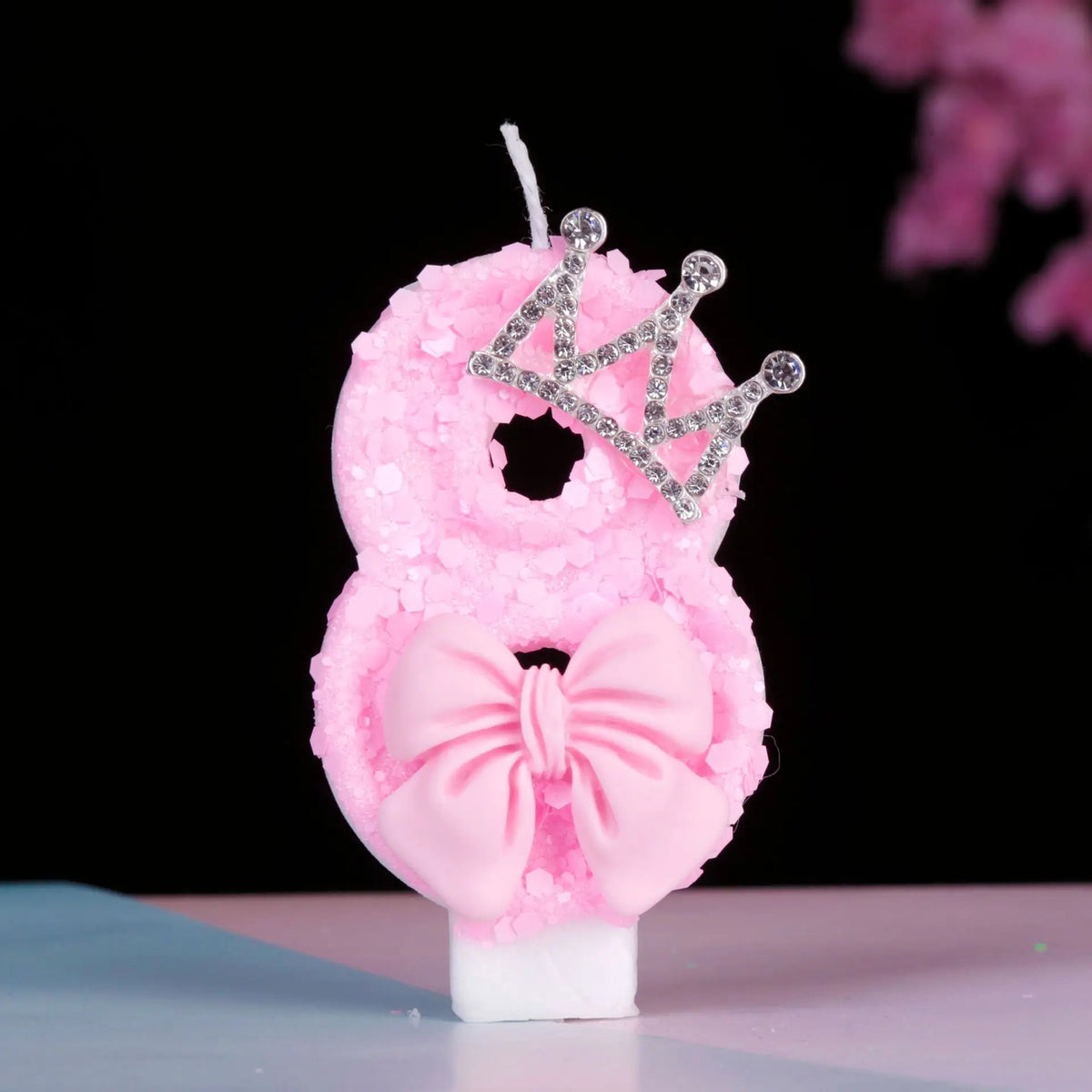 bougies numériques anniversaire filles pailletées rose couronne strass nœud papillon festive