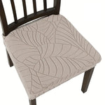 Housse chaise moderne feuilles stylisées beige gris marron bleu clair élastique poly spandex
