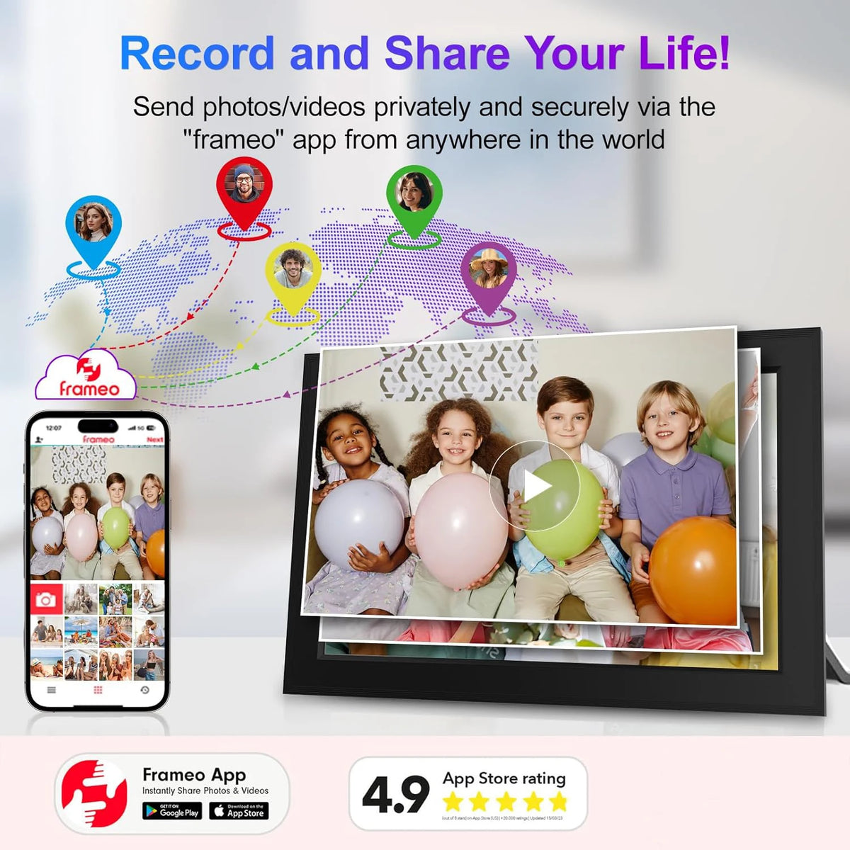 cadre photo numerique 10.1 pouces noir blanc moderne wifi ecran tactile ips hd 1280x800