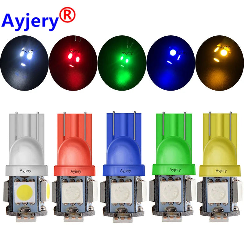 ampoules led blanc bleu rouge vert jaune 12v 24v t10 w5w 194 super lumineuses