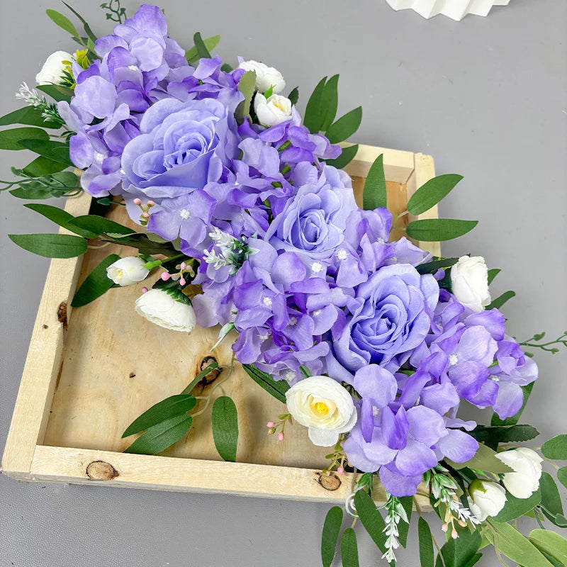 décoration mariage guirlande fleurs artificielles soie violet blanc crème vert jaune