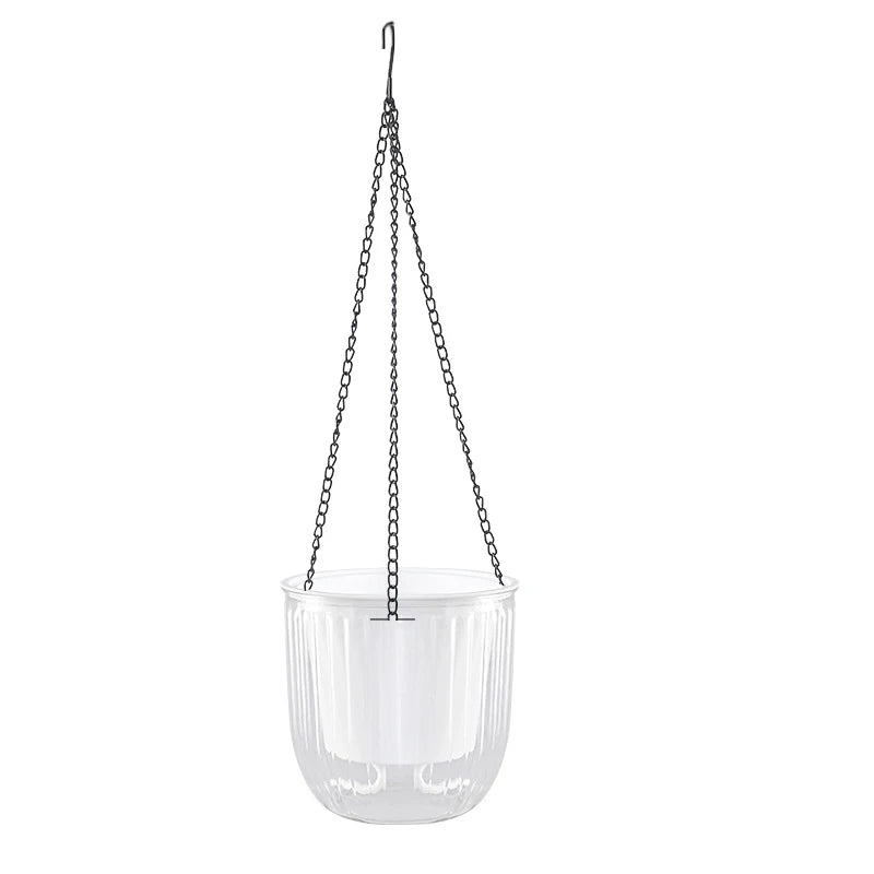 pots suspendus auto arrosants balcon cour plastique rayures vertes modernes marrons chaine inclusion plante