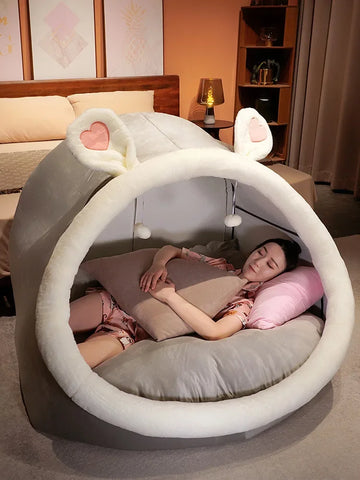 tente lit rose blanche douce oreilles coeur moderne confortable coussins