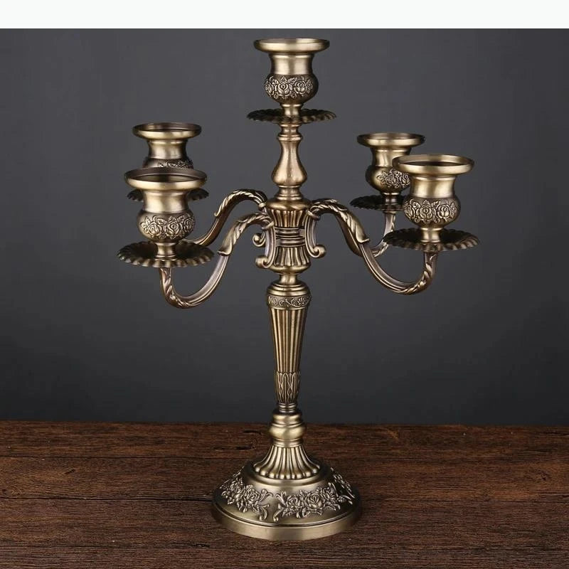 bougeoir cinq branches ornements floraux argent doré bronze classique décoration intérieure porte chandelle SUPPORT