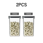 boîtes rangement alimentaire transparentes poignées noires multiple tailles réutilisables modernes pratiques épices pâtes graines
