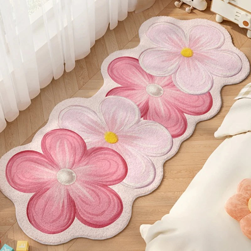 tapis fleur stylisé doux antidérapant absorbant moderne bleu jaune blanc rose grisintérieurextérieur
