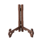 support assiettes bois marron texture naturelle classique visibles métalliques pliable utilisation multiple