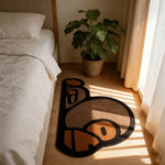 tapis moderne marron orange oiseau stylisé antidérapant doux salon entrée chambre bain