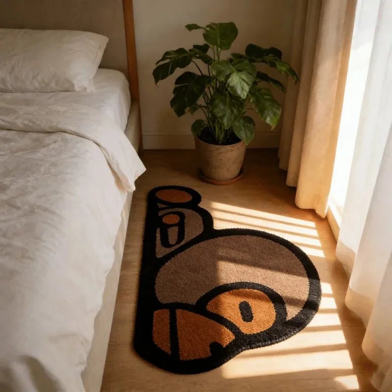 tapis moderne marron orange oiseau stylisé antidérapant doux salon entrée chambre bain