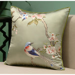 taies d'oreiller brodées oiseaux fleurs vertes polyester traditionnel rétro maison