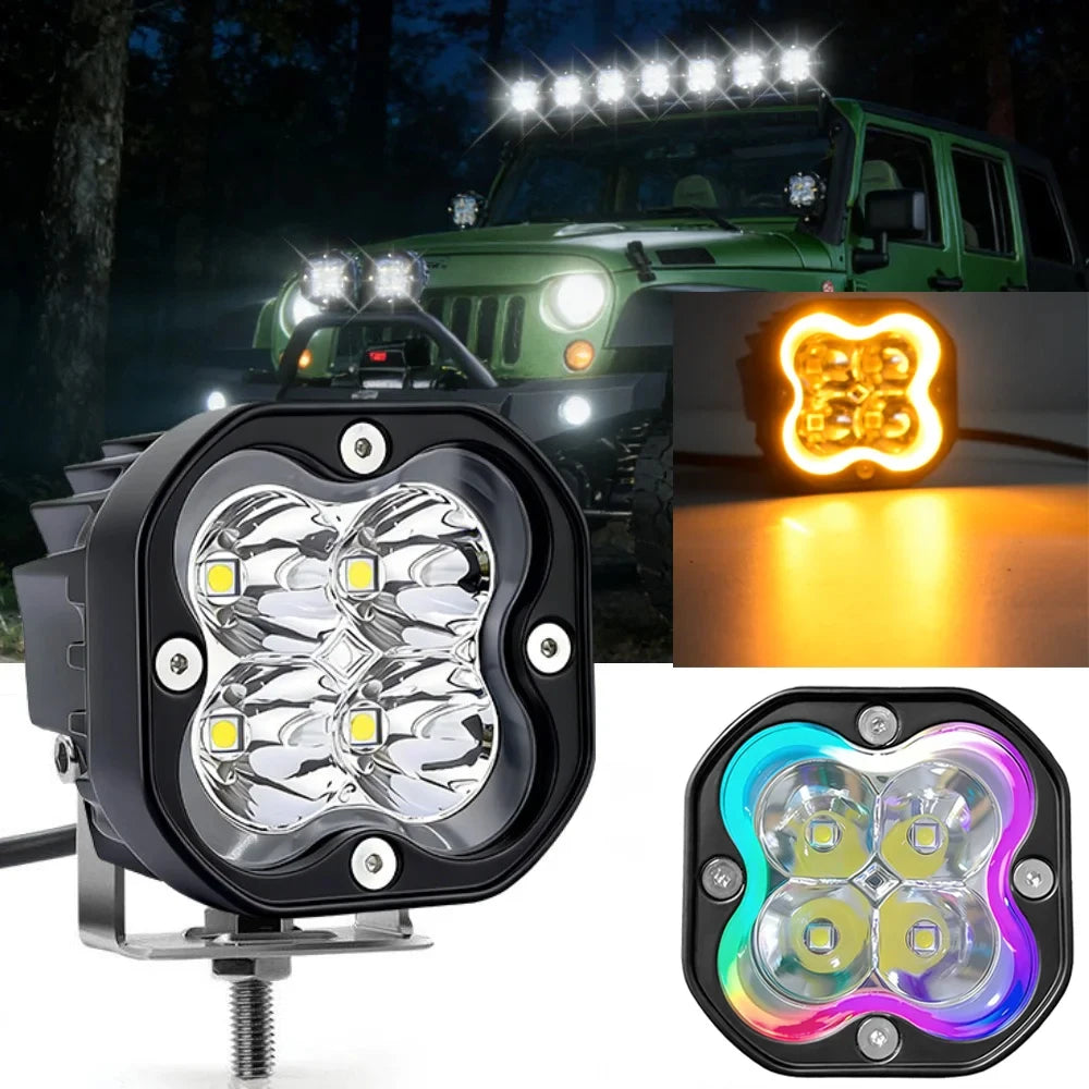 lampe led phare antibrouillard jaune blanc noir moderne robuste tout terrain ip68 12v 24v
