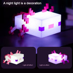 lampe nuit pixel art salamandre blanc rose violet câble usb