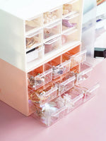 boîte rangement transparente moderne compartiments blanc rose tiroirs papeterie bijoux cosmétiques étudiants