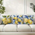 taies d'oreiller décoratives imprimées citrons feuilles bleu moderne maison lit